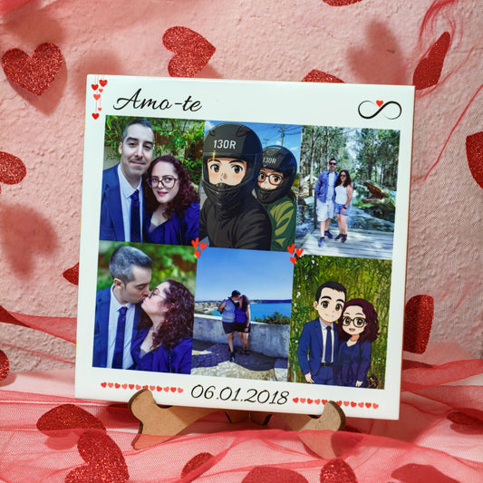 Azulejo Personalizado "Amo-te" – 6 Fotos e Data Especial